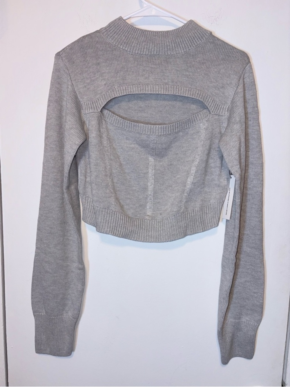 NEW STEELE Grey Cotton Blend Crop Sweater Cutout Knit Women Size XL